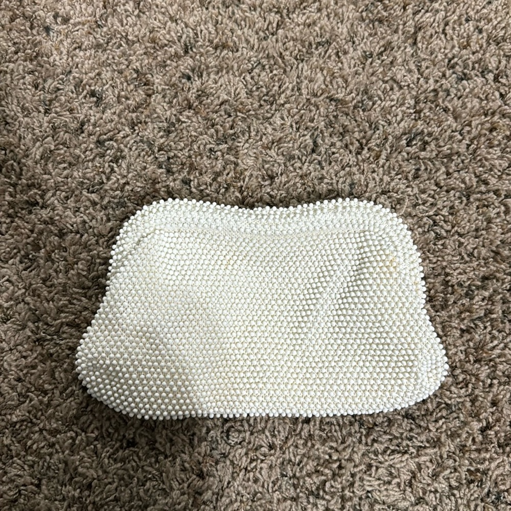 Vintage White Beaded Clutch